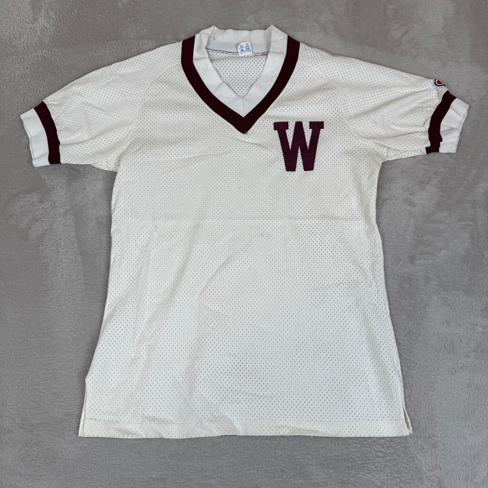 VTG 80s Champion Football Jersey Mens M White Preowned Stain Mesh